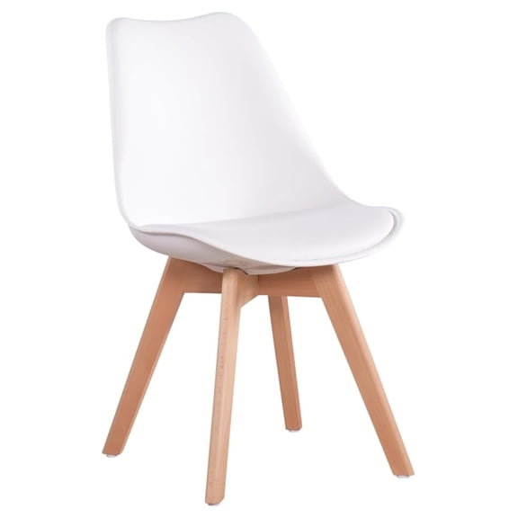 Dining Chair, Faux Leather Cushioned Upholstered Side Chairs Armless -Back for Dining Room Kitchen Living Room, Soft Padded Seats & Solid Wood Legs, Set of 1, White