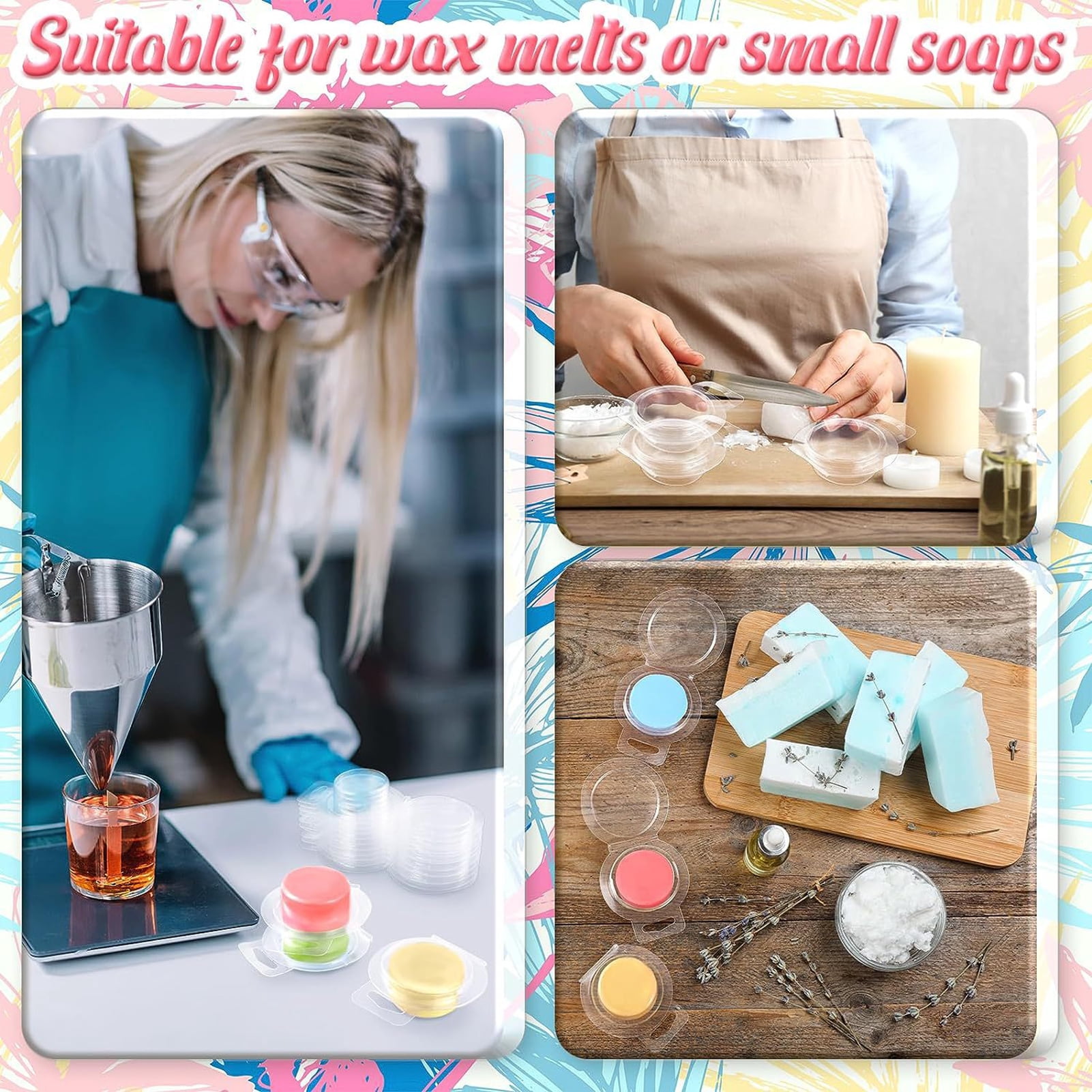 Mosey 100Pcs Wax Melt Mold Clear Square Round Empty Plastic DIY Handmade Scented Candle Soap Making Mould Container