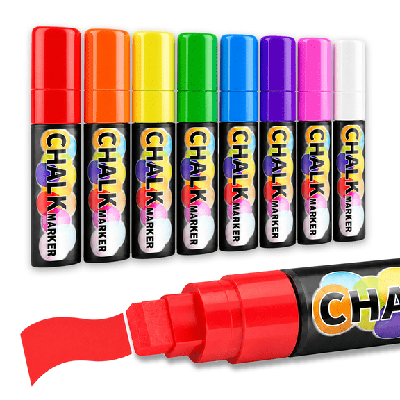AnyMark Liquid Chalk Markers 8 Colors, 15mm Jumbo Tip for Car Windows 3-In-1 Erasable Chalk Markers for Car Windows, Glass, Chalkboards, Menu Boards