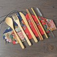 thumbnail image 3 of Labymos Outdoor Camping Tableware Portable Folding Triangle Hop-Pocket Storage Bamboo Tableware Suit, 3 of 8