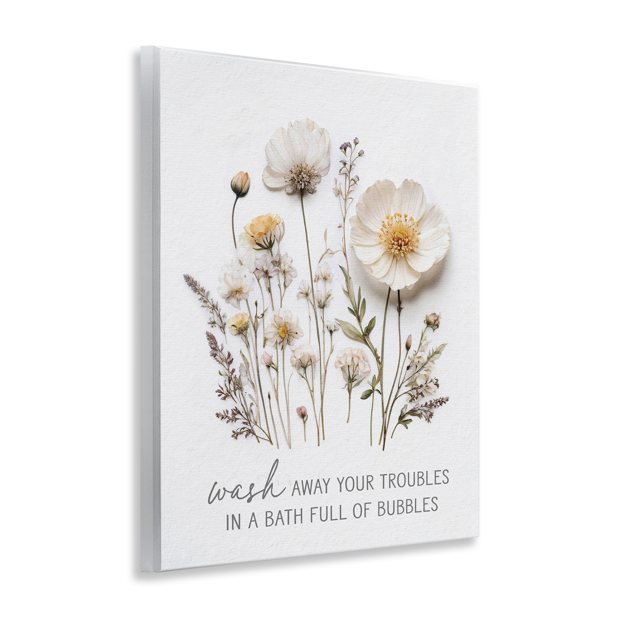 Pressed Flowers Wash Away Troubles Wall Plaque Art, design by Lettered and Lined