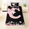 thumbnail image 3 of Erosebridal Cute Bowknot Floral Twin Sheet Sets, Black Pink Initial C Bedding, 3pcs, 3 of 5