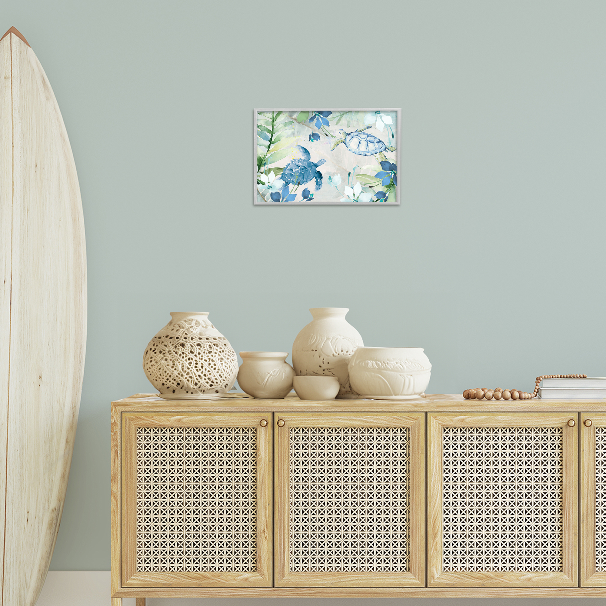 Stupell Industries Turtles Among Flowers Coastal Painting Gray Framed Art Print Wall Art, 18 x 12
