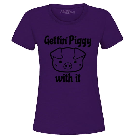 Shop4Ever Women's Getting' Piggy with It Graphic T-Shirt XXX-Large Purple