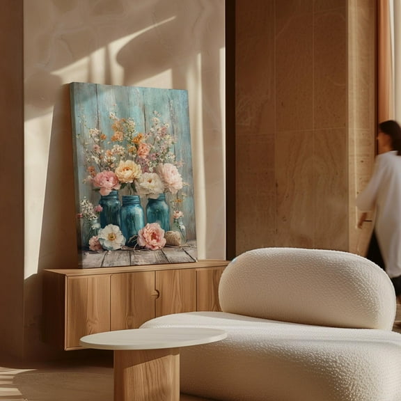 Rustic Floral Arrangement Print With Mason Jars - Farmhouse For Country Cottage Decor Wall Art, Modern Wall Decor, 8x12 UNFRAMED