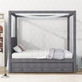 thumbnail image 2 of Full Size Upholstery Canopy Platform Bed with Trundle and 3 Storage Drawers, Solid Wood Captain Bed with 4-Poster Canopy Roof and Strong Slats Support for Bedroom, No Box Spring Needed, Gray, 2 of 7