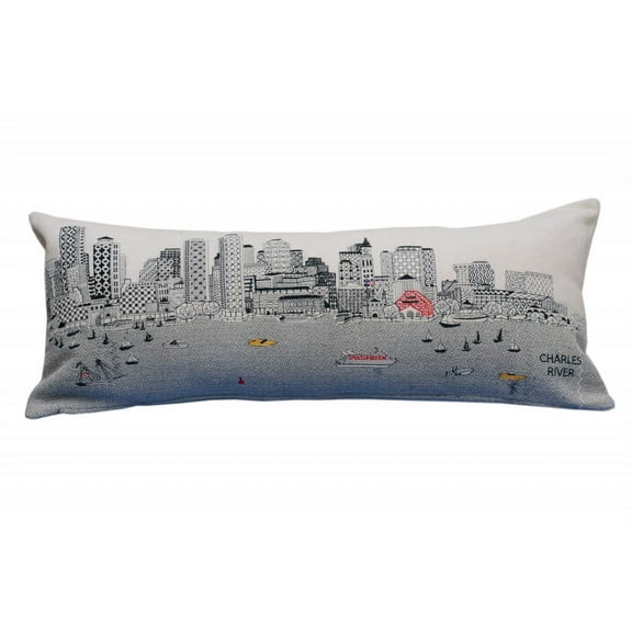35" White Boston Daylight Skyline Lumbar Decorative Pillow