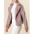 thumbnail image 2 of Abrigo mullido de piel sintética con solapa de muesca y chaqueta recortada para mujer Otoño Invierno Rosa empolvado XL, 2 of 6