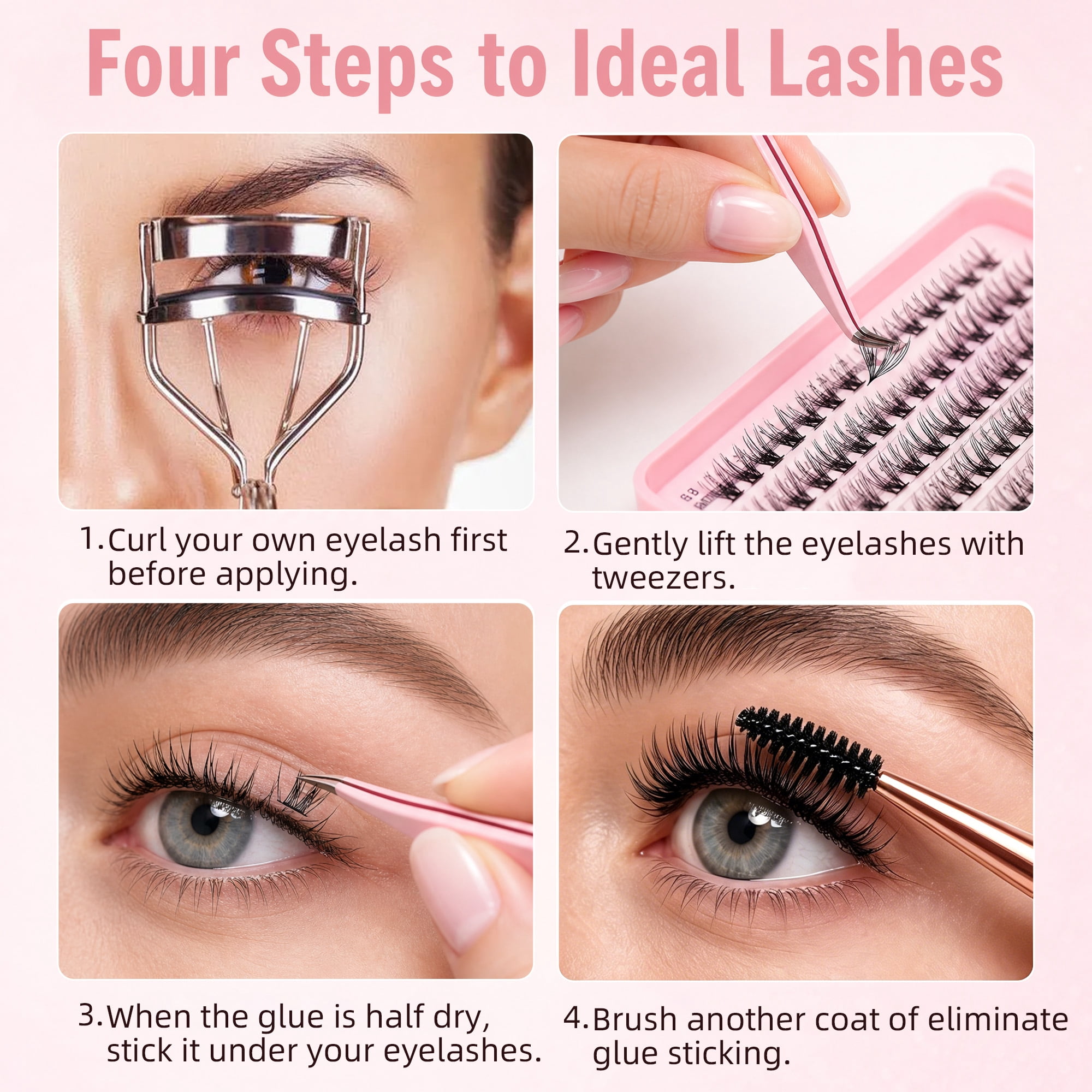 Lash Clusters Kit, 640pcs Individual Eyelash Extension Kit 30D/40D/50D/60D, 9-16mm Mixed Lengths, DIY False Eyelashes