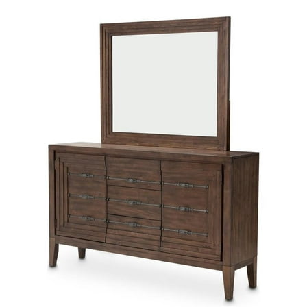 Michael Amini Carrollton Wood & Glass Sideboard w/ Mirror in Rustic Ranch Brown