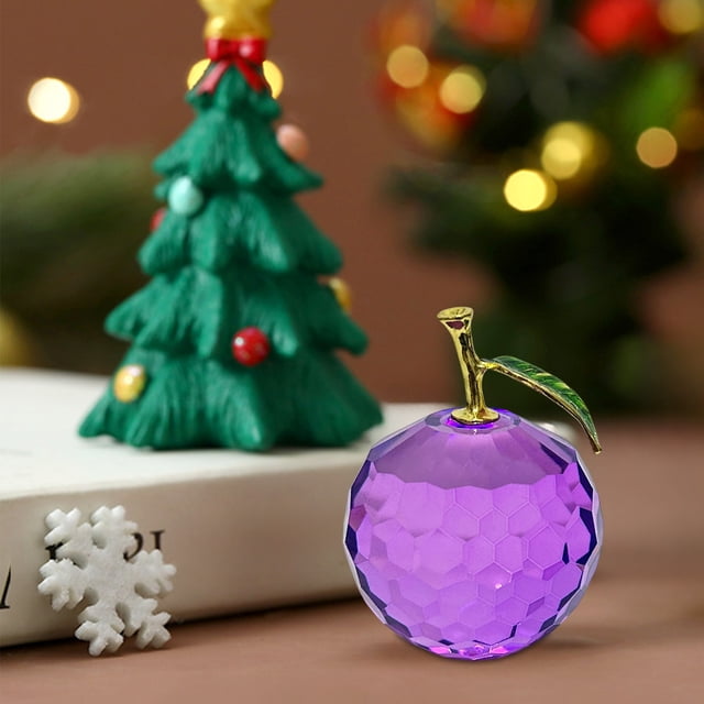 Figuras Decorativas de Manzanas de Cristal Morado Facetado, Ideales para Navidad, Regalos y Decoración Del Hogar | 8,5 X 7 X 6 Cm | 150 G