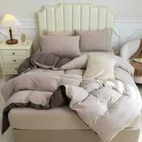 Pure Era Reversible Jersey Knit Cotton Duvet Cover Set 2xPillow Shams (Solid Brown/Tan,Queen)