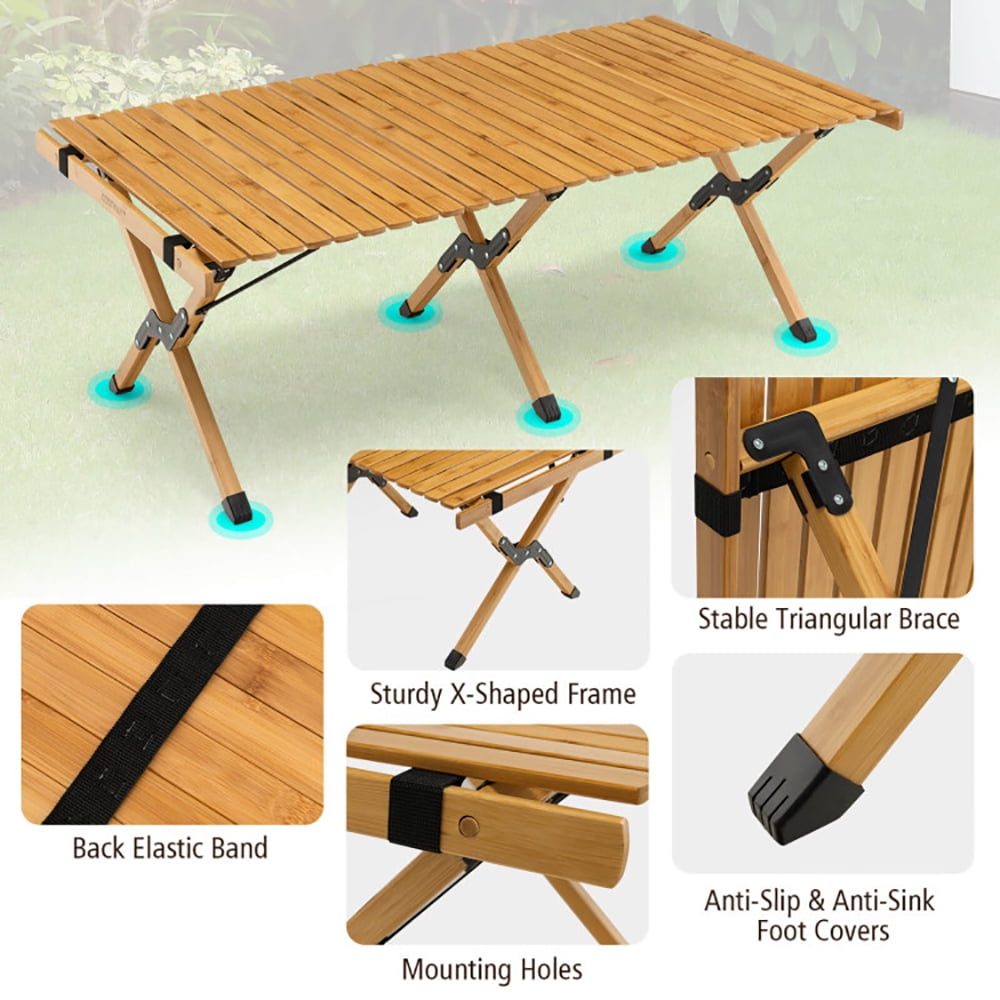 Aimee Lii Portable Picnic Table with Carry Bag for Camping and BBQ, Camp Tables PorTable Foldable, Natural Aimee Lii Portable Picnic Table with Carry Bag for Camping and BBQ, Camp Tables PorTable Foldable, Natural