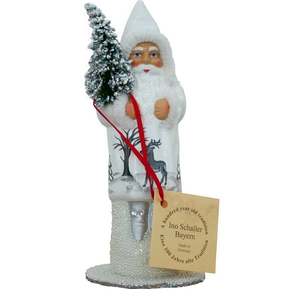 Alexander Taron 6" Vibrant Unique White Santa with Reindeer Scene Schaller Paper Mache Candy