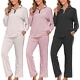 thumbnail image 1 of Sentmoon Ensemble 2 Pcs pour Femmes Hauts pour Femmes Pantalons Larges Tendance et Petites pour Femmes Chandail en Molleton à Manches Longues pour Femmes Couleur Unie Col Rond Tenues Mignonnes pour Femmes avec Poches, 1 of 5
