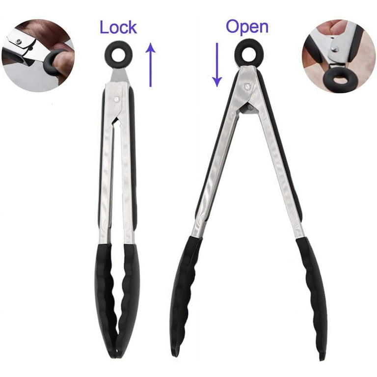 Kitchen Tongs With Silicone Tips - Stainless Steel Tongs For Cooking - And  Tongs With Silicone Rubber Grips, Small And Large - Metal Bbq Tongs With  Locking - Temu