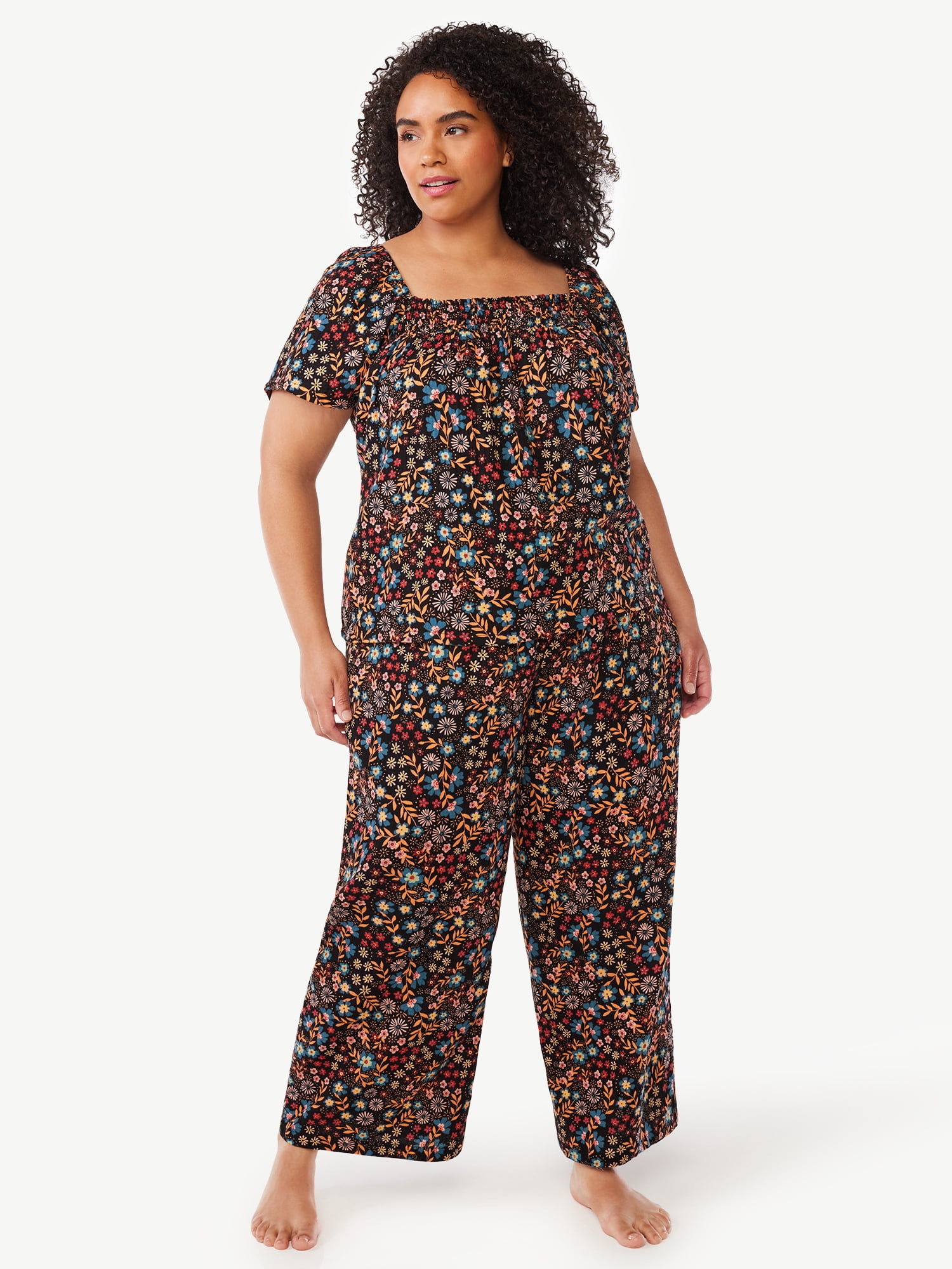 Joyspun Women's Smocked Gauze Sleep Top, Sizes S to 3X