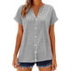 thumbnail image 2 of Camisas de Manga Larga para Mujeres Cuello en V de Ajuste Suelto Botón de Manga Corta Lino Túnica Blusa Cuadrado, 2 of 8