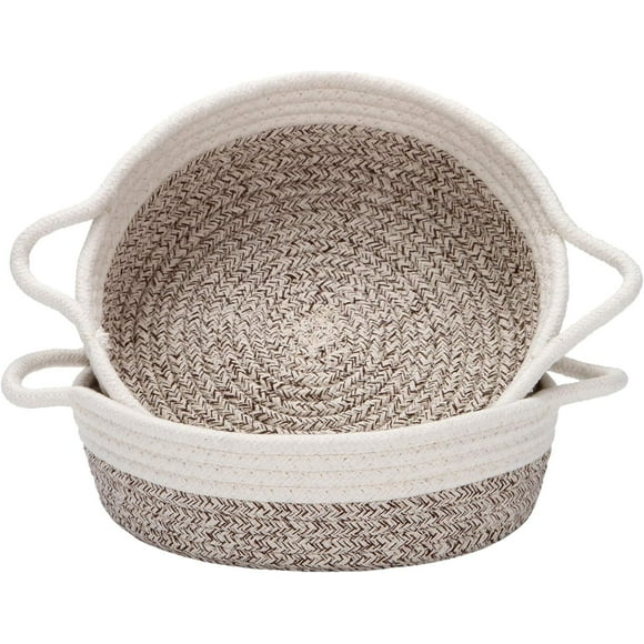 Organizador elegante para el hogar, cesta de almacenamiento plegable de 10 x 3 pulgadas con colores contrastantes, material de cuerda de algodón para usos múltiples en el dormitorio, la sala de estar