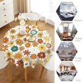 thumbnail image 3 of 70''S Retro Floral Tablecloth, Boho Abstract Yellow Orange Flowers Groovy Table Cover for Country Farmhouse Kitchen Dining Room Party Picnic Table Decor 60x60nch, 3 of 5