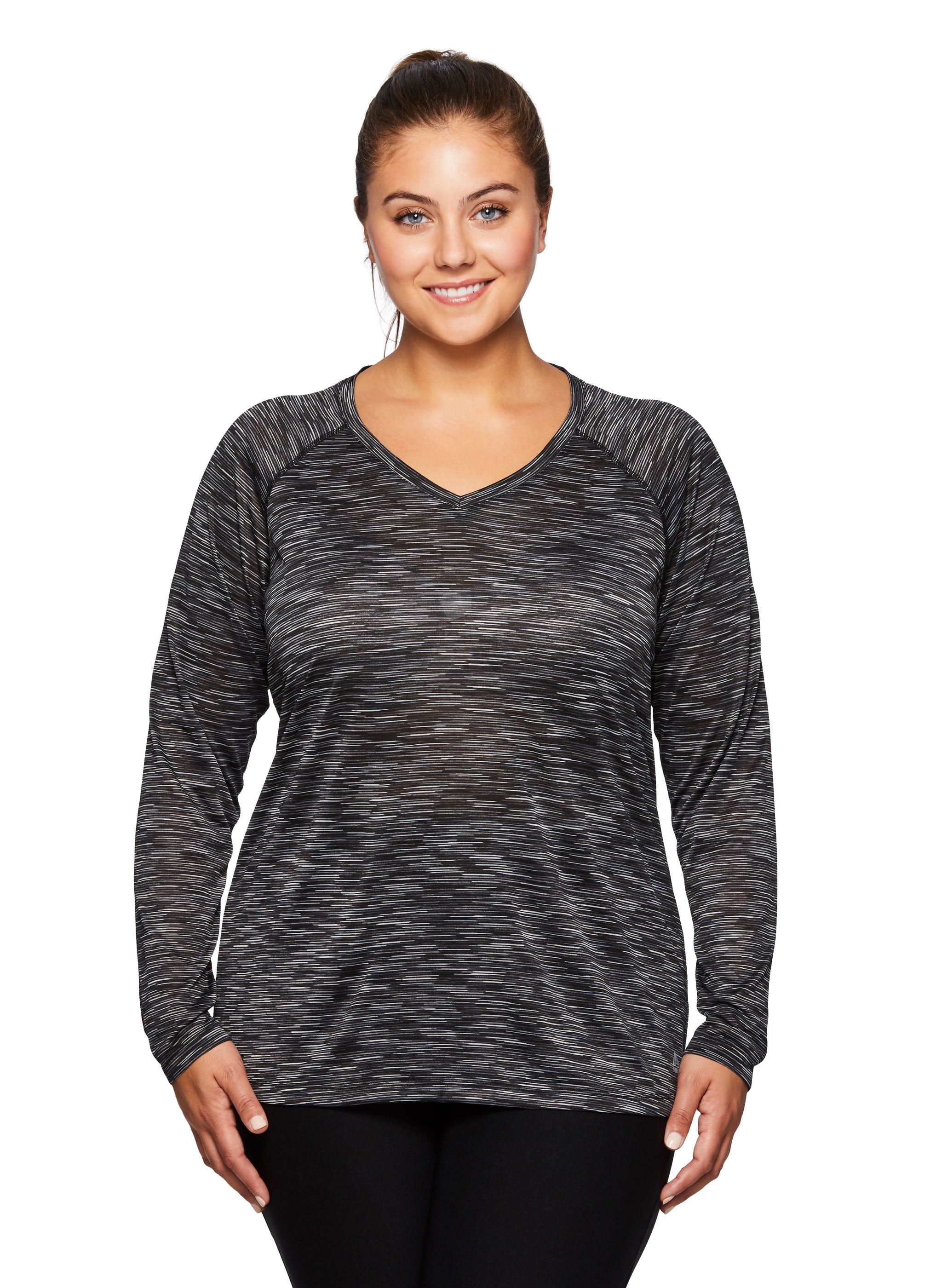 RBX RBX Active Women's Plus Size Space Dye Long Sleeve VNeck Shirt