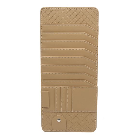 Beige Faux Leather Car Sun Visor CD DVD Storage Sunglass Card Holder Pocket
