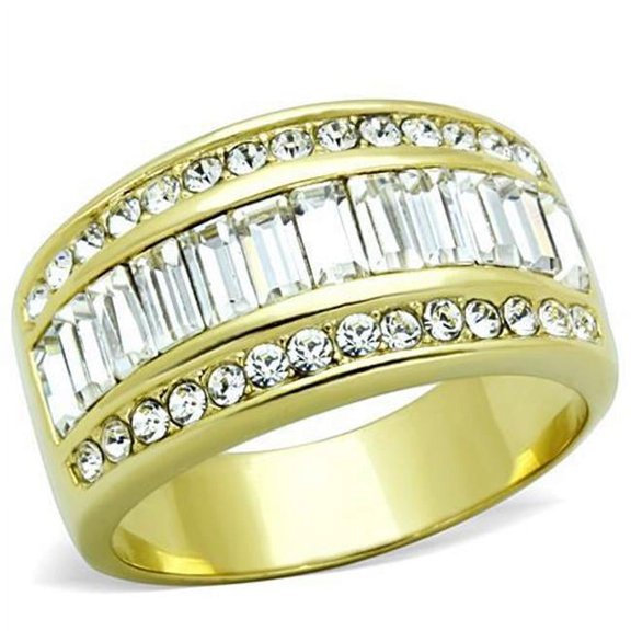 Women IP Gold Stainless Steel Ring with Top Grade Crystal in Clear - Size 10