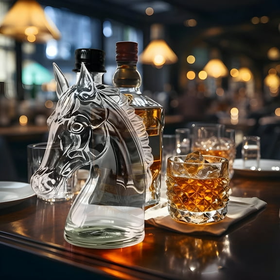 ACDANC Borosilicate Glass Horse Head Whiskey Decanter - Unique Decorative Bottle for Spirits,Home Bar Elegant Display(A)