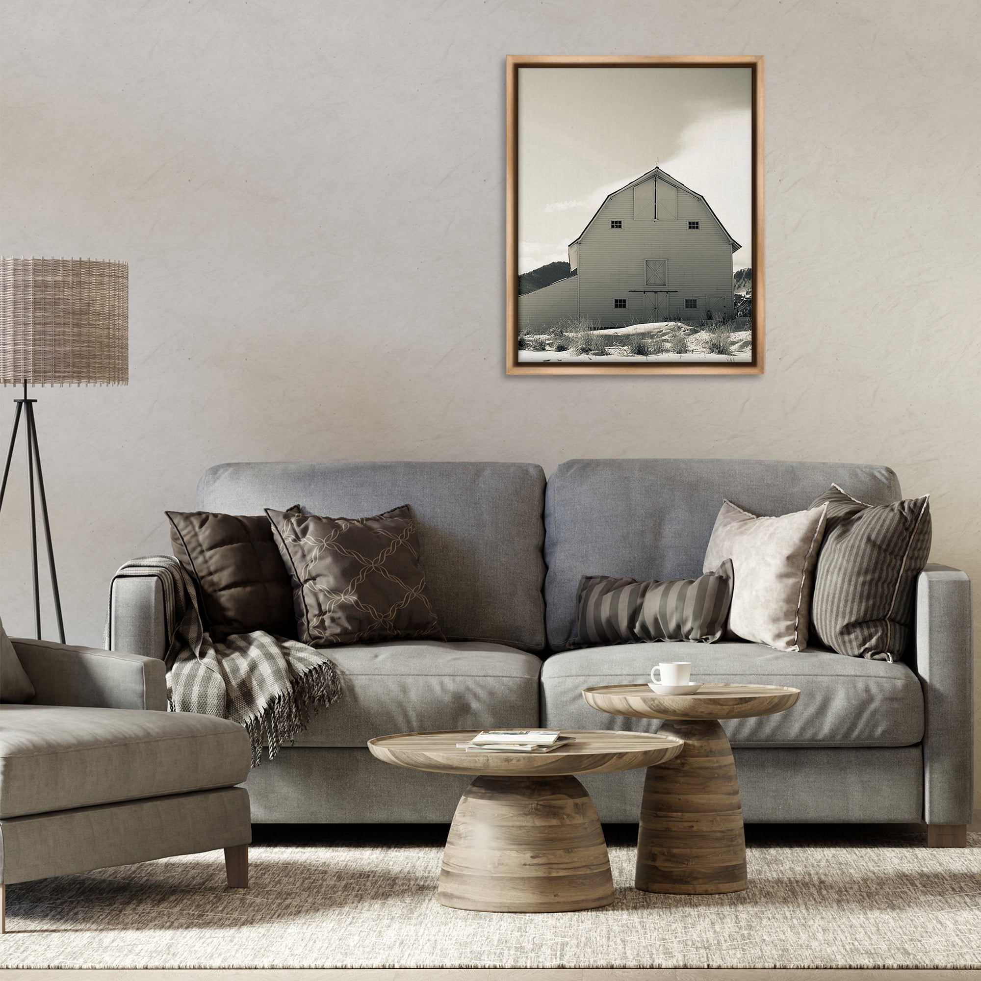 Stupell Industries Monochromatic Winter Barn Nautical & Beach Photography Brown Floater Framed Canvas Art Print Wall Art, 25 x 31