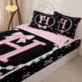 thumbnail image 3 of Manfei Girls Pink Letter H Zipper Full Size Comforter Sets with Fitted Sheet and 2 Pillowcases,Ribbon Bow Knot Pearl Print Zipper Bedding Set,4pcs,Pink Reversible, 3 of 6