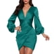 thumbnail image 1 of Vestido midi formal plisado para mujer - Vestido de cóctel con escote en V profundo y cremallera, 1 of 6