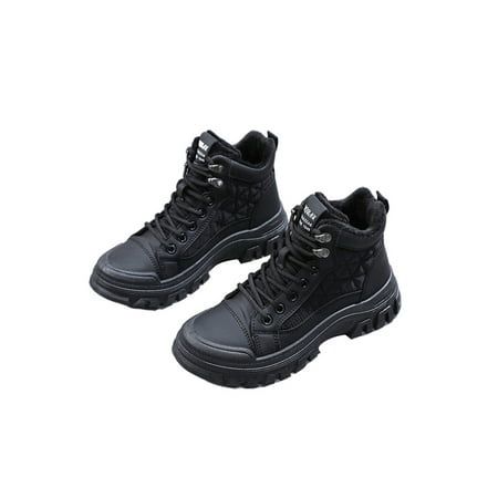 

Crocowalk Womens Ankle Boots Lace Up Combat Boot Plush Lined Short Bootie Slip Resistant Warm Booties Ladies Fashion Lug Sole Winter Shoes Black 5.5