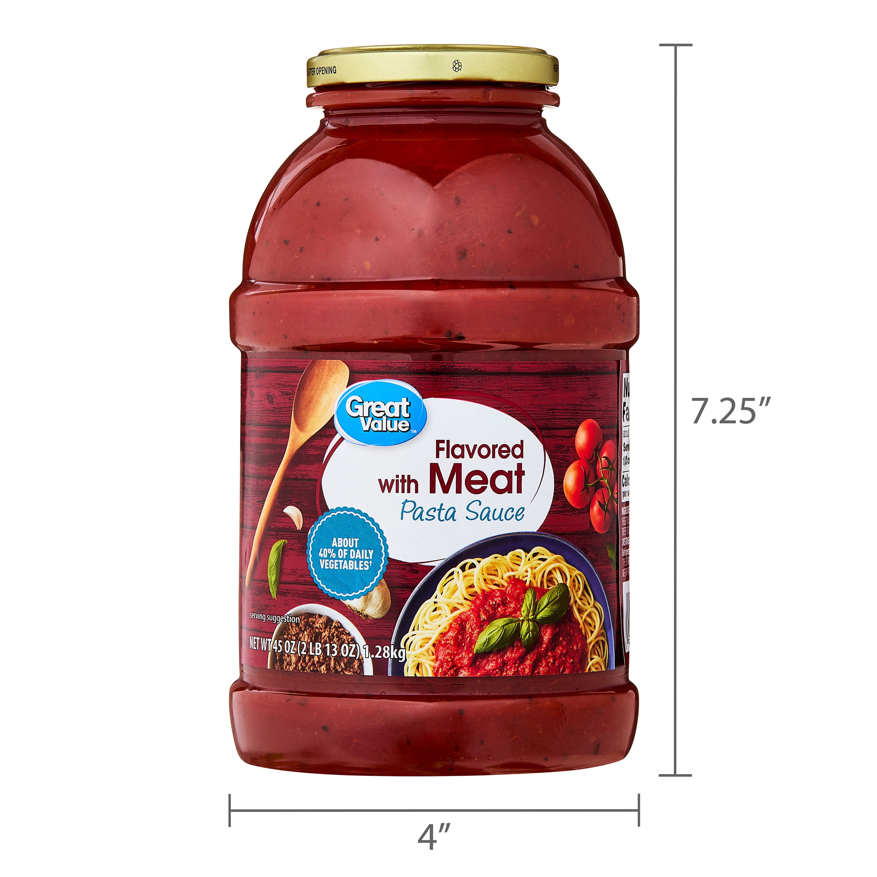 (2 pack) Great Value Flavored with Meat Pasta Sauce, 45 oz Jar