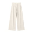thumbnail image 4 of Women Wide Leg Sweatpants High Waist Drawstring Loose Fit Flowy Casual Fashion Lounge Pants with Pockets White L, 4 of 5