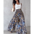 thumbnail image 5 of CHICME Boho Floral Pants for Women Shirred High Waisted Wide Leg Flowy Trousers Summer Beach Vacation Pants Blue-S, 5 of 9