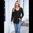 thumbnail image 4 of Camisetas de Larga para Mujer, Cuello en V, Suaves, Básicas, Holgadas, Informales, Moda de Otoño. Negro XXL, 4 of 10