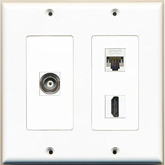 RiteAV - 1 Port HDMI 1 Port BNC 1 Port Cat5e Ethernet White - 2 Gang Wall Plate