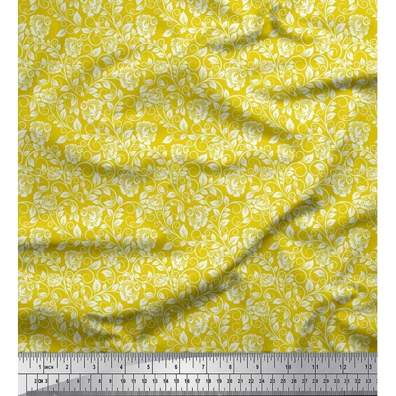Soimoi Viscose Chiffon Fabric Leaves & Floral Artistic Print Fabric by The Yard 42 Inch Wide