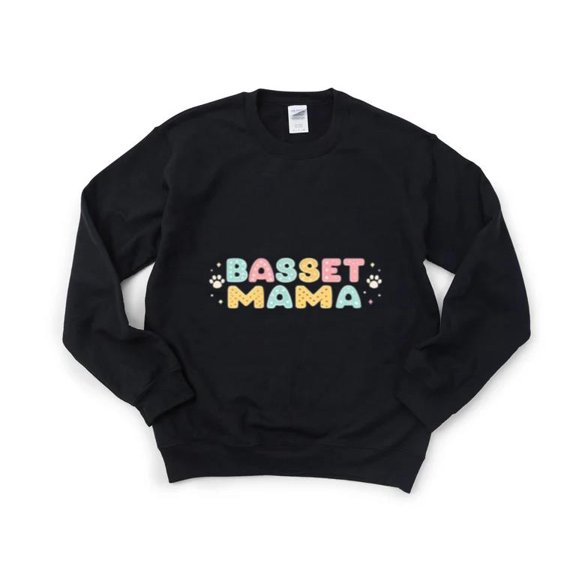 Basset Mama Cute Dog Lover Typography Pet Quote Graphic Family Style Sweatshirt, for men & women, up to size 5XL