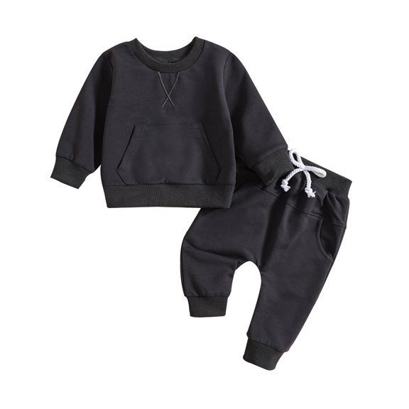 Edvintorg Outfits for Girls Crewneck Long Sleeve Athletic Pullover Top and Sweatpant with Pocket Girls 2 Piece Sets Size 0-4