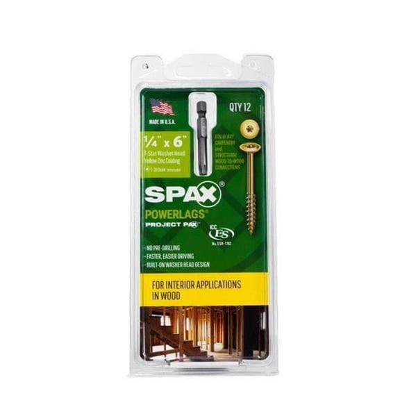 Spax 5042052 0.25 x 6 in. Power Lags Washer Yellow Zinc Carbon Steel Lag Screw, Gold - Pack of 12