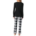 thumbnail image 3 of Conjunto de pijamas de mujer INSPIRE CHIC de manga larga, pijamas de cuadros suaves, conjuntos de lounge con bolsillos, L negro, 3 of 6