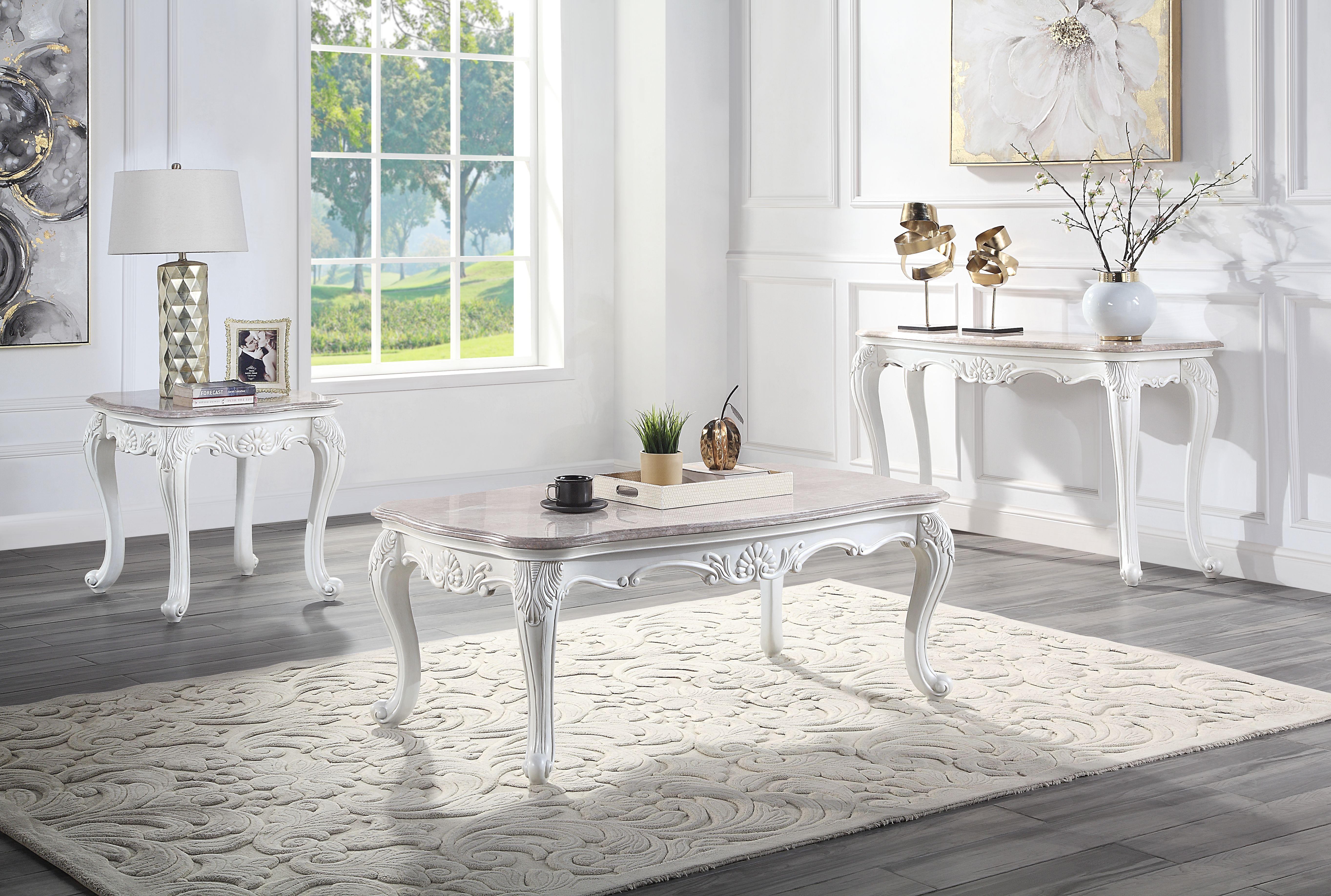 Classic Beige Marble Living Room 3pcs Table Set by Acme Ciddrenar 84310-3pcs