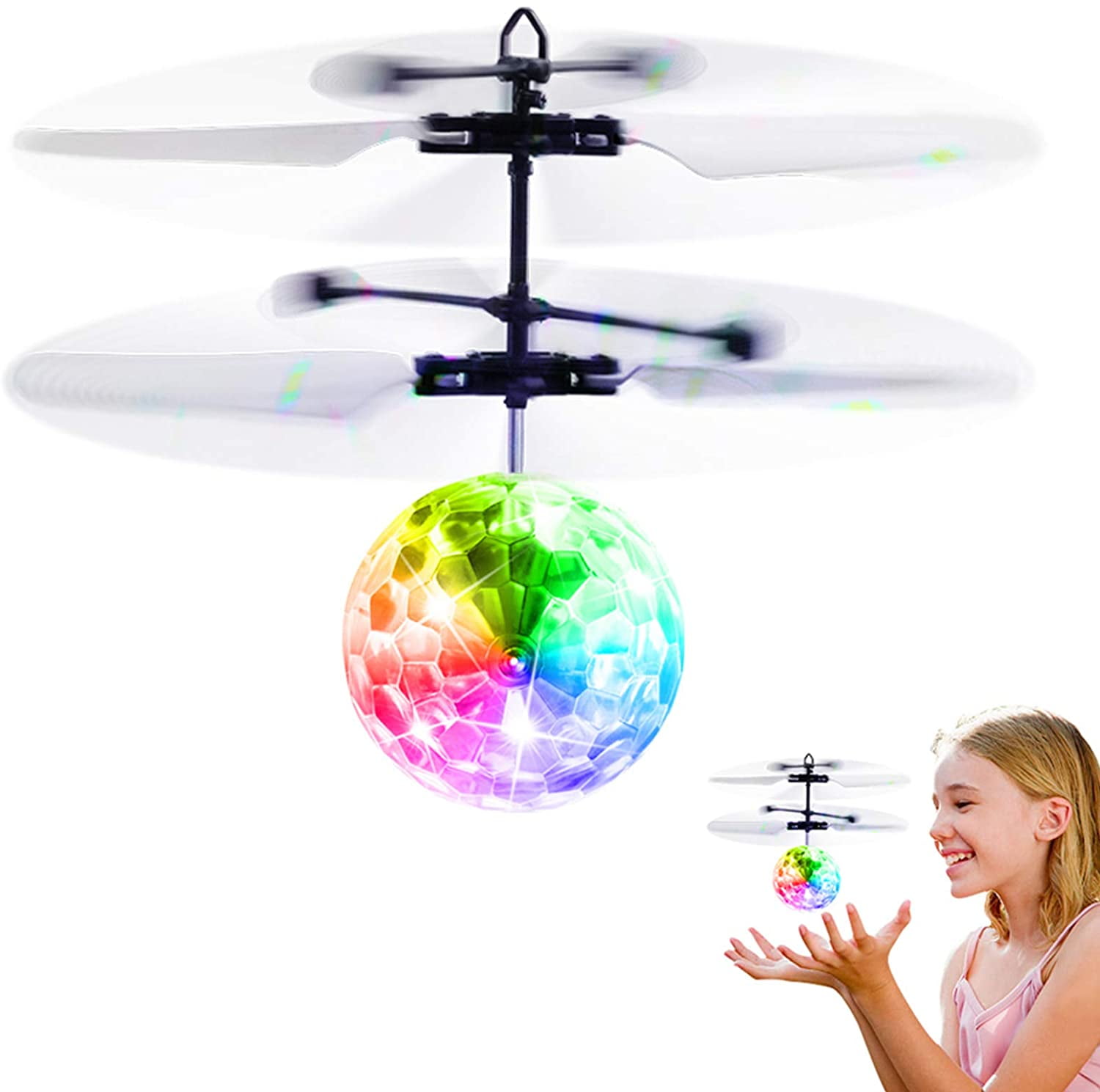 Infrared Induction Flying Toy Built-in LED Light Helicopter Rechargeable Shinning Flying Drone Indoor Outdoor Game for Kids Boys Girls Christmas Birthday Gift RC Flying Ball with Remote Controller