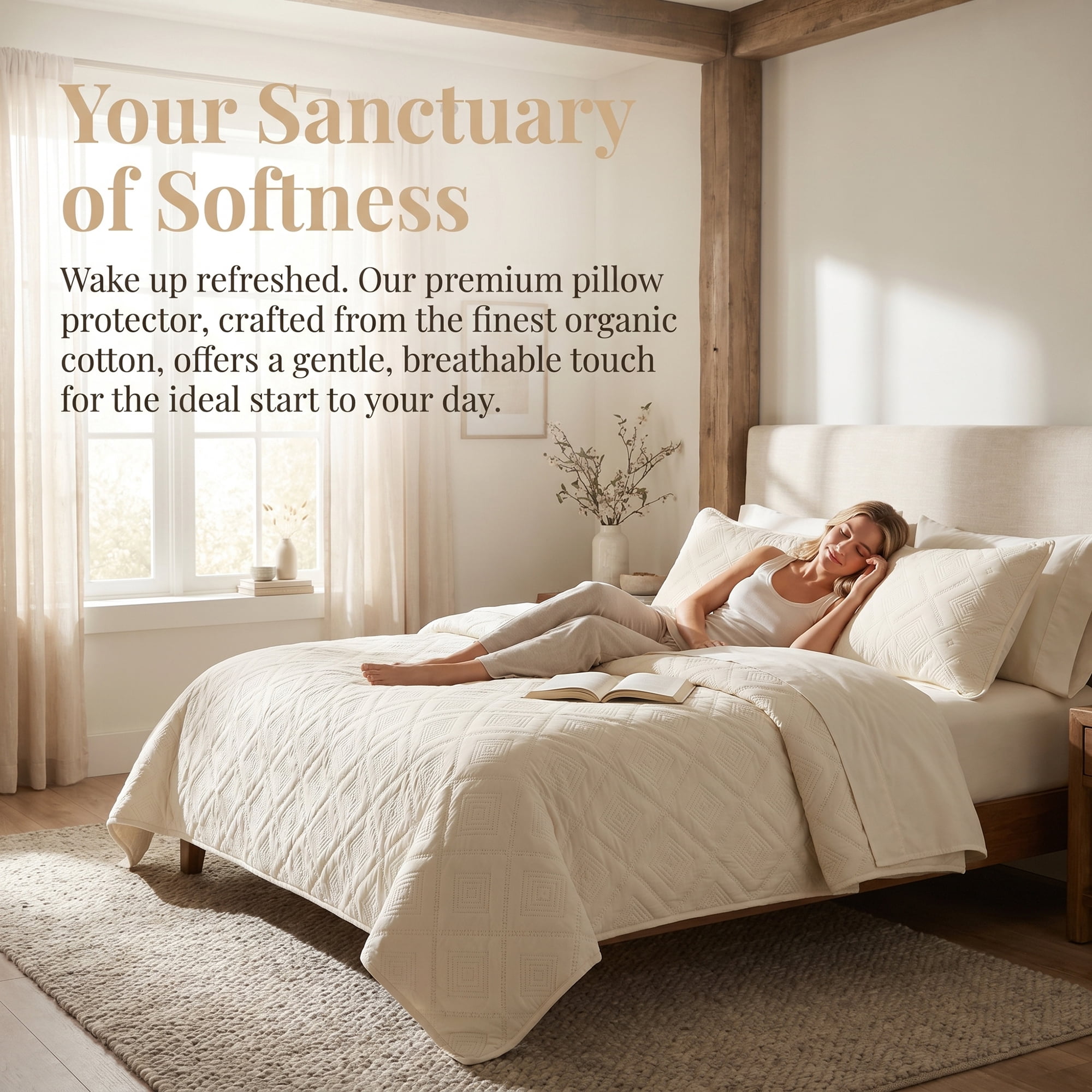 Unique Bargains Pillow Protectors 2 Pack, Quilted Polyester Throw Covers Beige 19"x29"