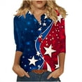 thumbnail image 2 of SOOMLON Patriotic 3/4 Sleeve T Shirts for Women Linen Blend Henley Neck American Flag Shirts V Neck Independence Day Tops 3/4 Sleeve Casual T-Shirt Striped Stars Tee Blouse Clothes, 2 of 6