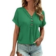 thumbnail image 1 of Gibobby Camiseta de Manga Corta con Cuello en V Tops para mujer Botón con cuello en V Túnica casual Camisetas manga corta Blusa Henley Camiseta(Verde,XL), 1 of 4