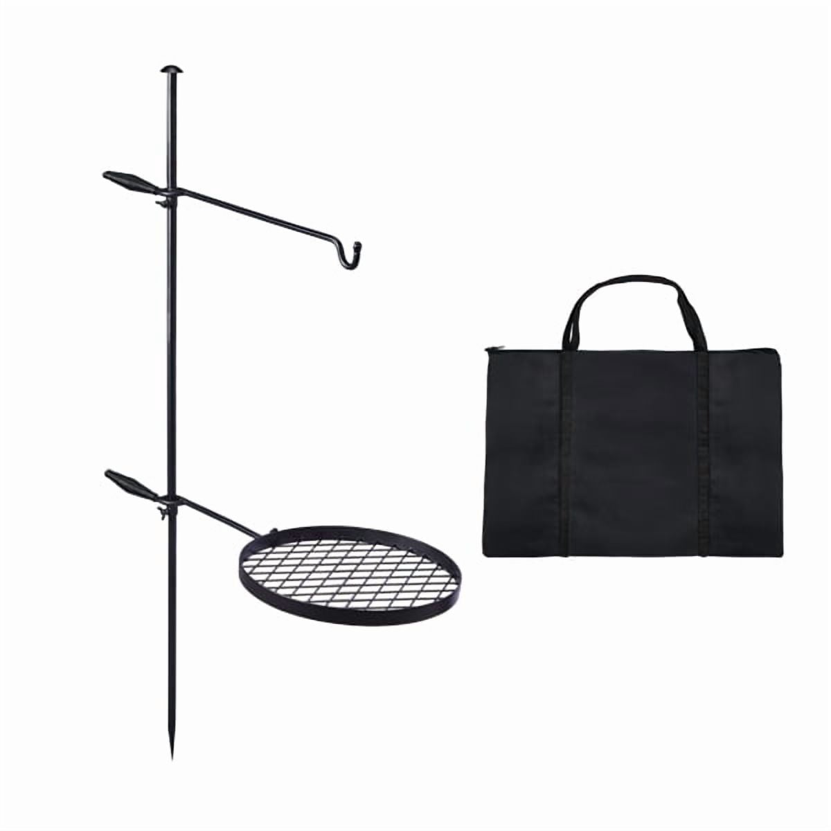 Swivel Campfire Grill, Open Fire Cooking Equipment for Camping with Height Adjustable Grill Grate and Hanger Rod and Carry Bag