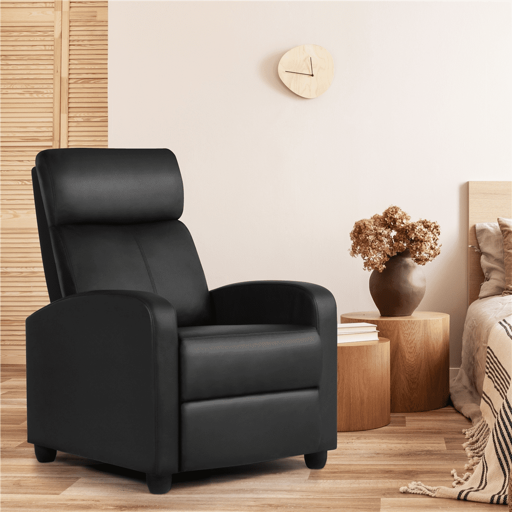 Yaheetech 2pcs PU Leather Upholstered Recliner Chair with Pocket Spring, Black