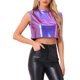 thumbnail image 4 of Camiseta sin mangas metálica Inspire Chic para mujer, cuello redondo, holográfica, crop top, talla XL, azul púrpura, 4 of 5